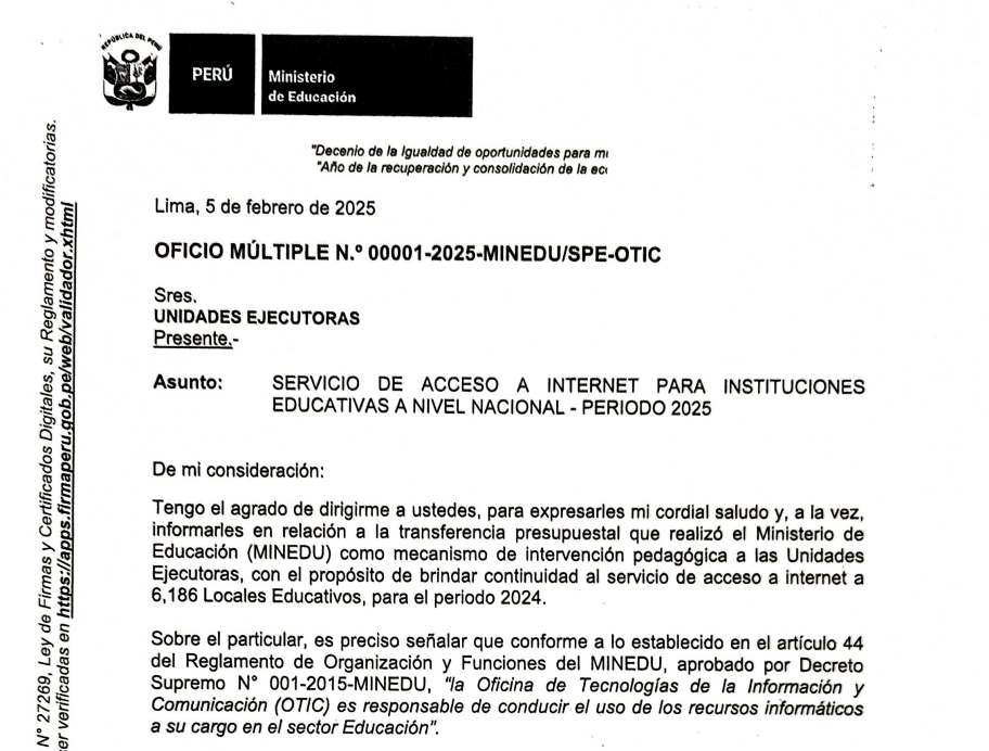 Servicio de acceso a internet para instituciones educativas a nivel nacional - periodo 2025